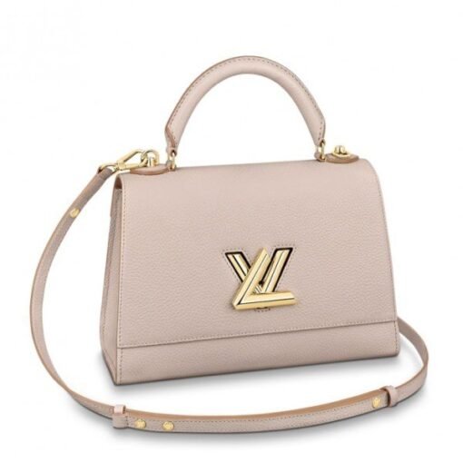 Front view of Replica Louis Vuitton Twist MM Greige Bag