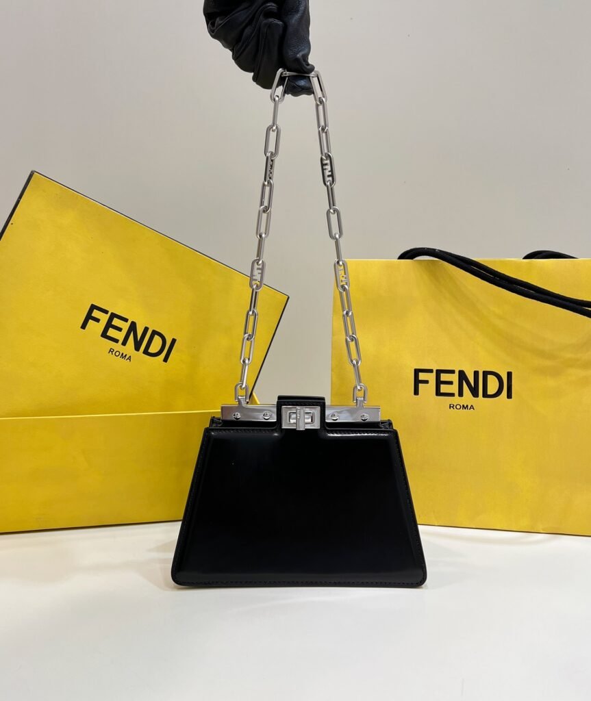 Replica Fendi Cut Petite Peekaboo 20 Black Handbag with O'Lock Strap