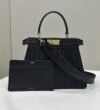 Black cow leather knit Peekaboo handbag front view