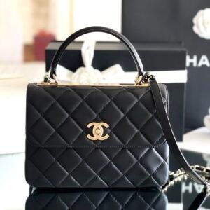 Replica Chanel Trendy CC Bag 25cm in Black Lambskin – Front View