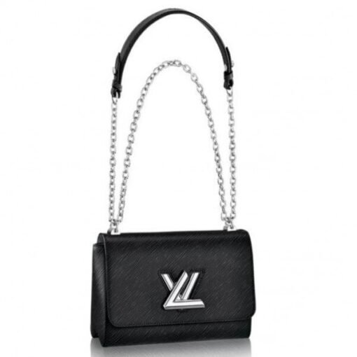 Replica Louis Vuitton Twist MM Bag in Black Epi Leather front view