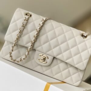 Replica Chanel Classic Flap Medium off-white leather front view