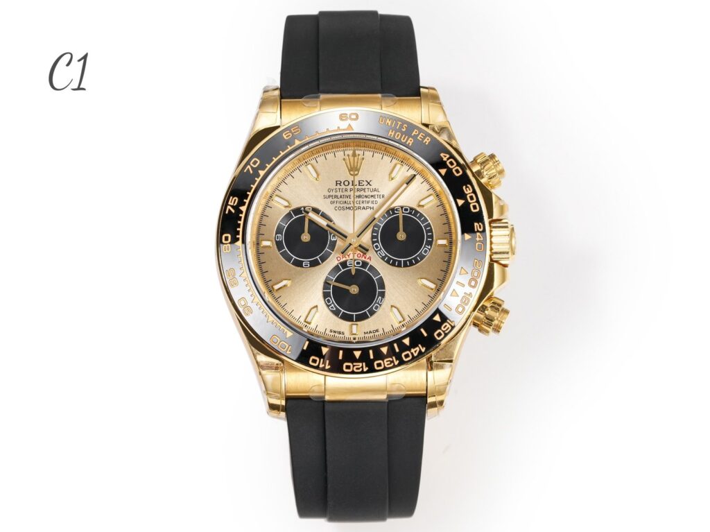 Replica Rolex Daytona Watch Front View – Ceramic Bezel and Crown Logo